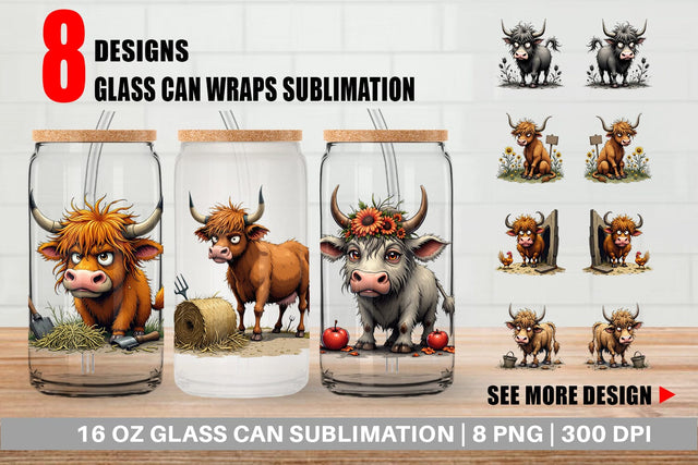 Glass Can Highland Moo Sublimation artnoy 