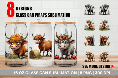 Glass Can Highland Moo Sublimation artnoy 