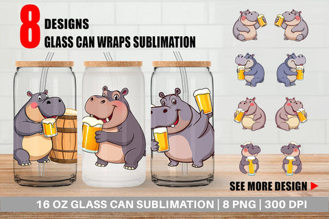 Glass Can Hippopotamus Beer Day Sublimation artnoy 