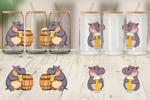 Glass Can Hippopotamus Beer Day Sublimation artnoy 