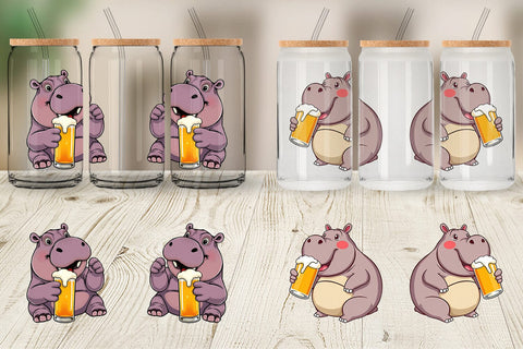 Glass Can Hippopotamus Beer Day Sublimation artnoy 