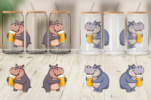 Glass Can Hippopotamus Beer Day Sublimation artnoy 