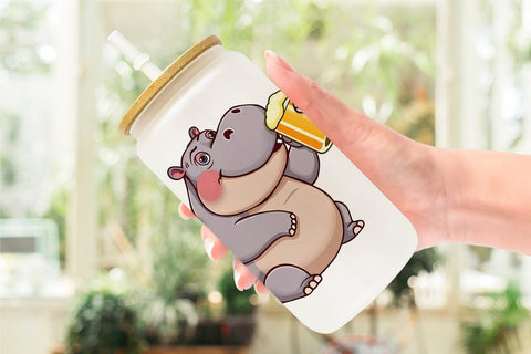 Glass Can Hippopotamus Beer Day Sublimation artnoy 
