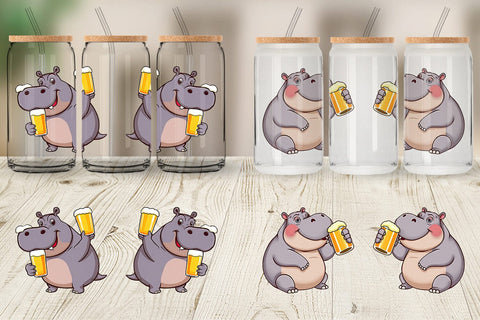 Glass Can Hippopotamus Beer Day Sublimation artnoy 