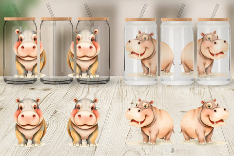 Glass Can Hippopotamus Wildlife Sublimation artnoy 