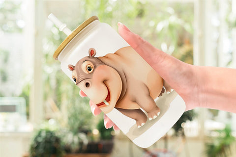 Glass Can Hippopotamus Wildlife Sublimation artnoy 