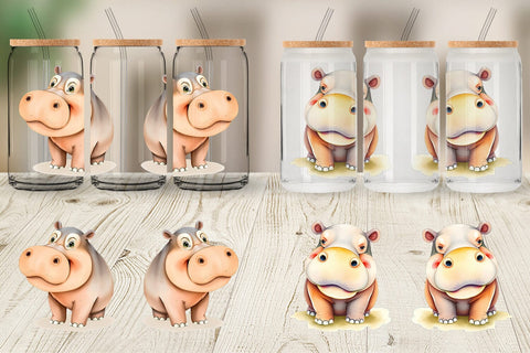 Glass Can Hippopotamus Wildlife Sublimation artnoy 