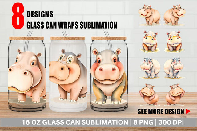 Glass Can Hippopotamus Wildlife Sublimation artnoy 