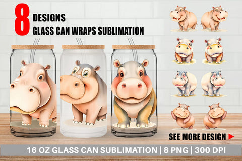 Glass Can Hippopotamus Wildlife Sublimation artnoy 