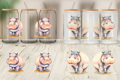 Glass Can Hippopotamus Wildlife Sublimation artnoy 