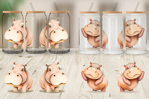 Glass Can Hippopotamus Wildlife Sublimation artnoy 