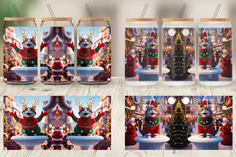 Glass Can Holiday Cat Christmas Sublimation artnoy 