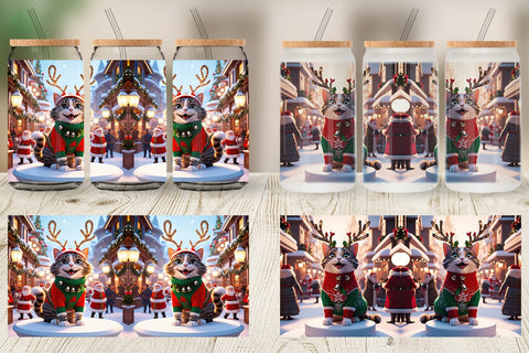Glass Can Holiday Cat Christmas Sublimation artnoy 