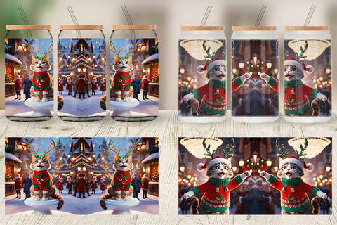Glass Can Holiday Cat Christmas Sublimation artnoy 