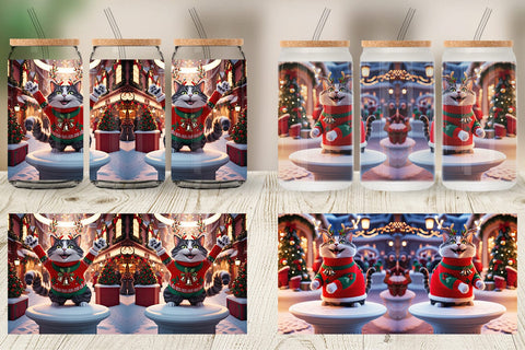 Glass Can Holiday Cat Christmas Sublimation artnoy 