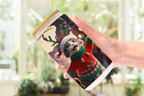 Glass Can Holiday Cat Christmas Sublimation artnoy 