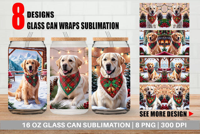 Glass Can Holiday Dog Christmas Sublimation artnoy 