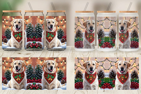 Glass Can Holiday Dog Christmas Sublimation artnoy 