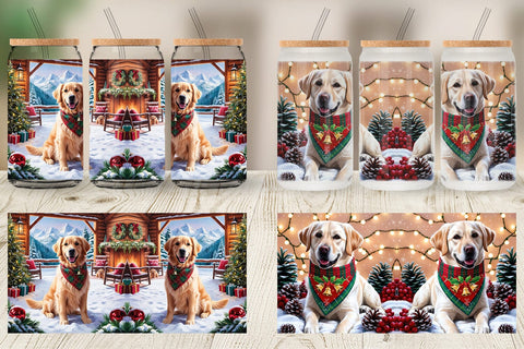Glass Can Holiday Dog Christmas Sublimation artnoy 
