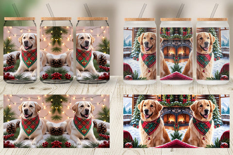 Glass Can Holiday Dog Christmas Sublimation artnoy 