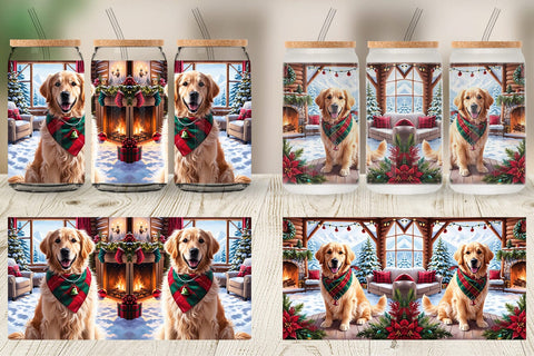Glass Can Holiday Dog Christmas Sublimation artnoy 