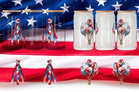 Glass Can Holiday Parade Patchwork Watercolor Sublimation artnoy 