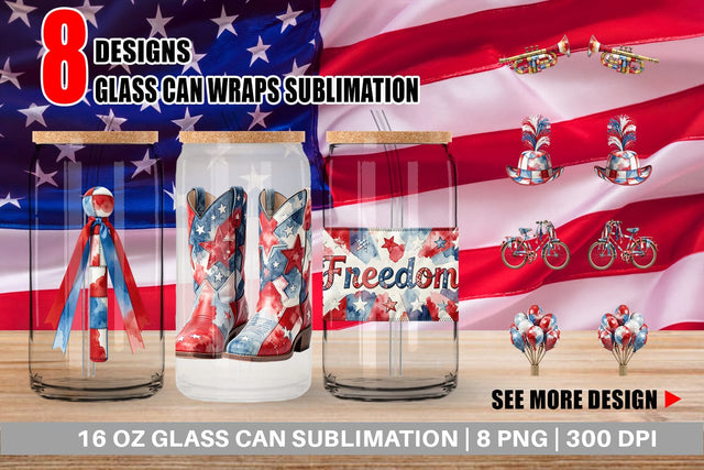 Glass Can Holiday Parade Patchwork Watercolor Sublimation artnoy 
