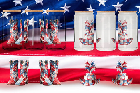Glass Can Holiday Parade Patchwork Watercolor Sublimation artnoy 