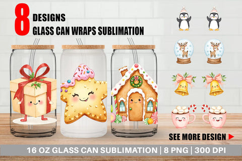 Glass Can Holiday Pastel Icons Sublimation artnoy 