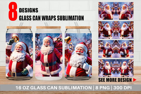 Glass Can Holiday Santa Claus Sublimation artnoy 