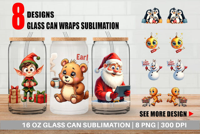 Glass Can Holiday Shoppers Sublimation artnoy 