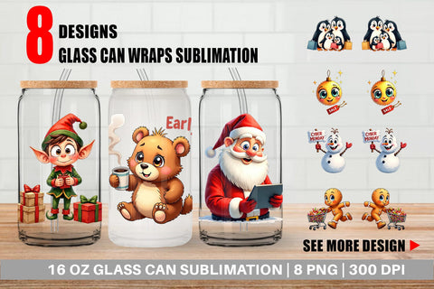 Glass Can Holiday Shoppers Sublimation artnoy 