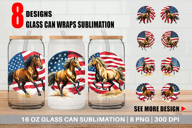 Glass Can Horse 4th of July Sublimation artnoy 