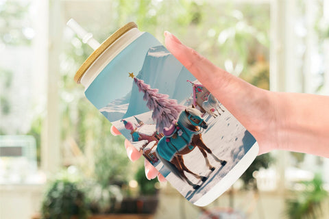 Glass Can Horse and Winter Landscape Sublimation artnoy 