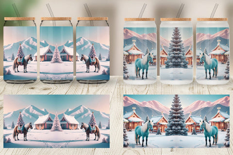 Glass Can Horse and Winter Landscape Sublimation artnoy 