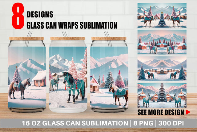 Glass Can Horse and Winter Landscape Sublimation artnoy 