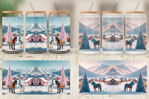 Glass Can Horse and Winter Landscape Sublimation artnoy 