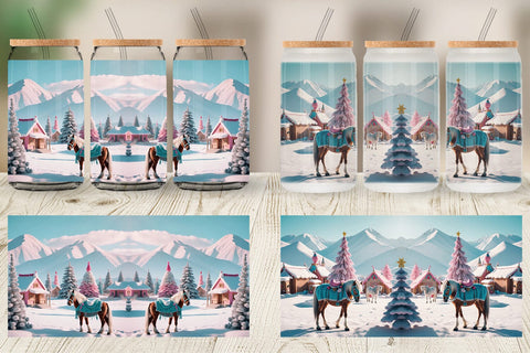 Glass Can Horse and Winter Landscape Sublimation artnoy 