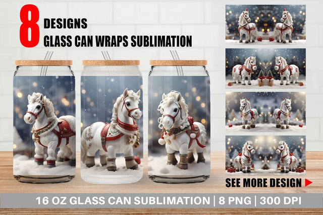 Glass Can Horse Christmas Sublimation artnoy 