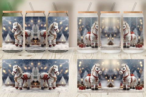 Glass Can Horse Christmas Sublimation artnoy 