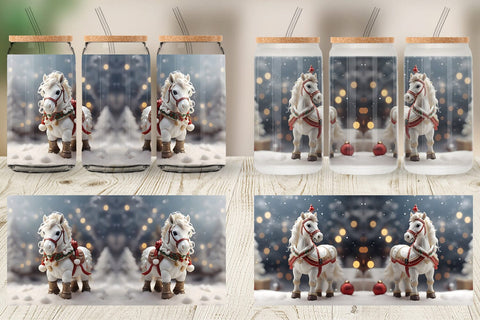 Glass Can Horse Christmas Sublimation artnoy 