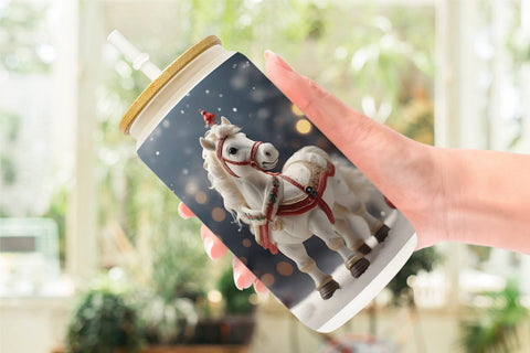Glass Can Horse Christmas Sublimation artnoy 