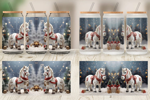 Glass Can Horse Christmas Sublimation artnoy 