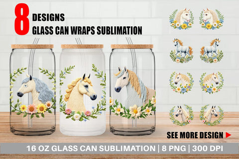 Glass Can Horse Embroidery Sublimation artnoy 