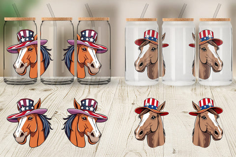 Glass Can Horse Patriotic Sublimation artnoy 