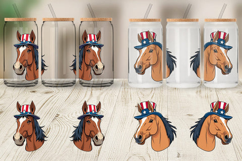 Glass Can Horse Patriotic Sublimation artnoy 