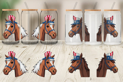 Glass Can Horse Patriotic Sublimation artnoy 