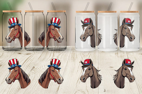 Glass Can Horse Patriotic Sublimation artnoy 