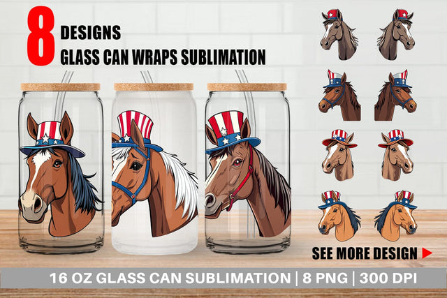 Glass Can Horse Patriotic Sublimation artnoy 