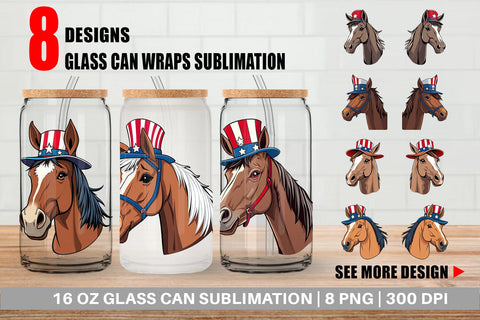 Glass Can Horse Patriotic Sublimation artnoy 